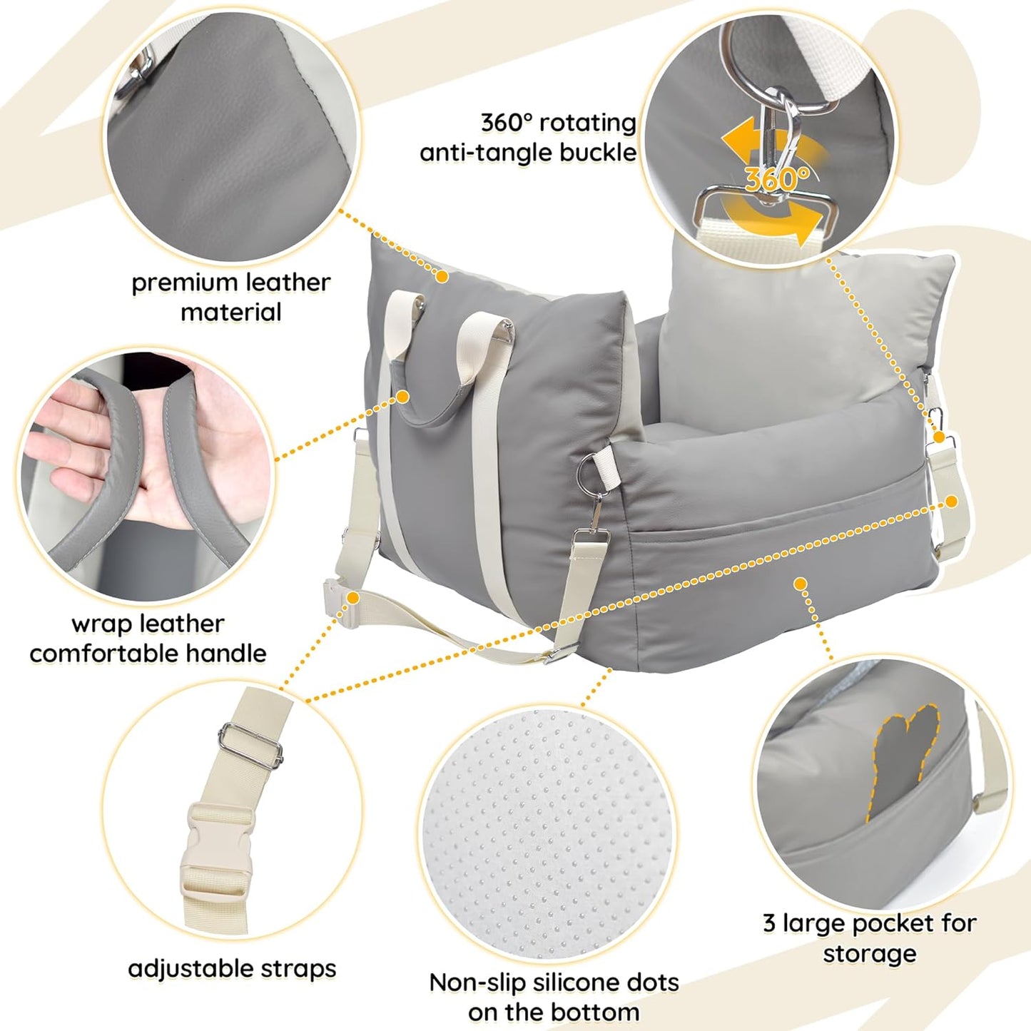 Leather Dog Car Seat for Small Dogs, Dog Booster Seat with