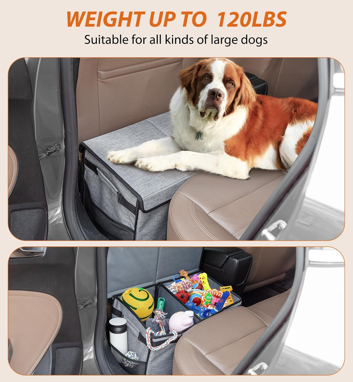 Back Seat Extender for Dogs up to 120LBS, Car Seat with