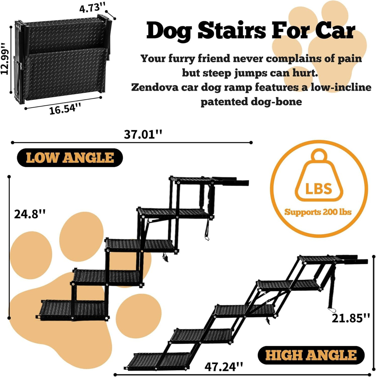 Dog Stairs for Car - Foldable 5-Step Non-Slip Pet Stairs