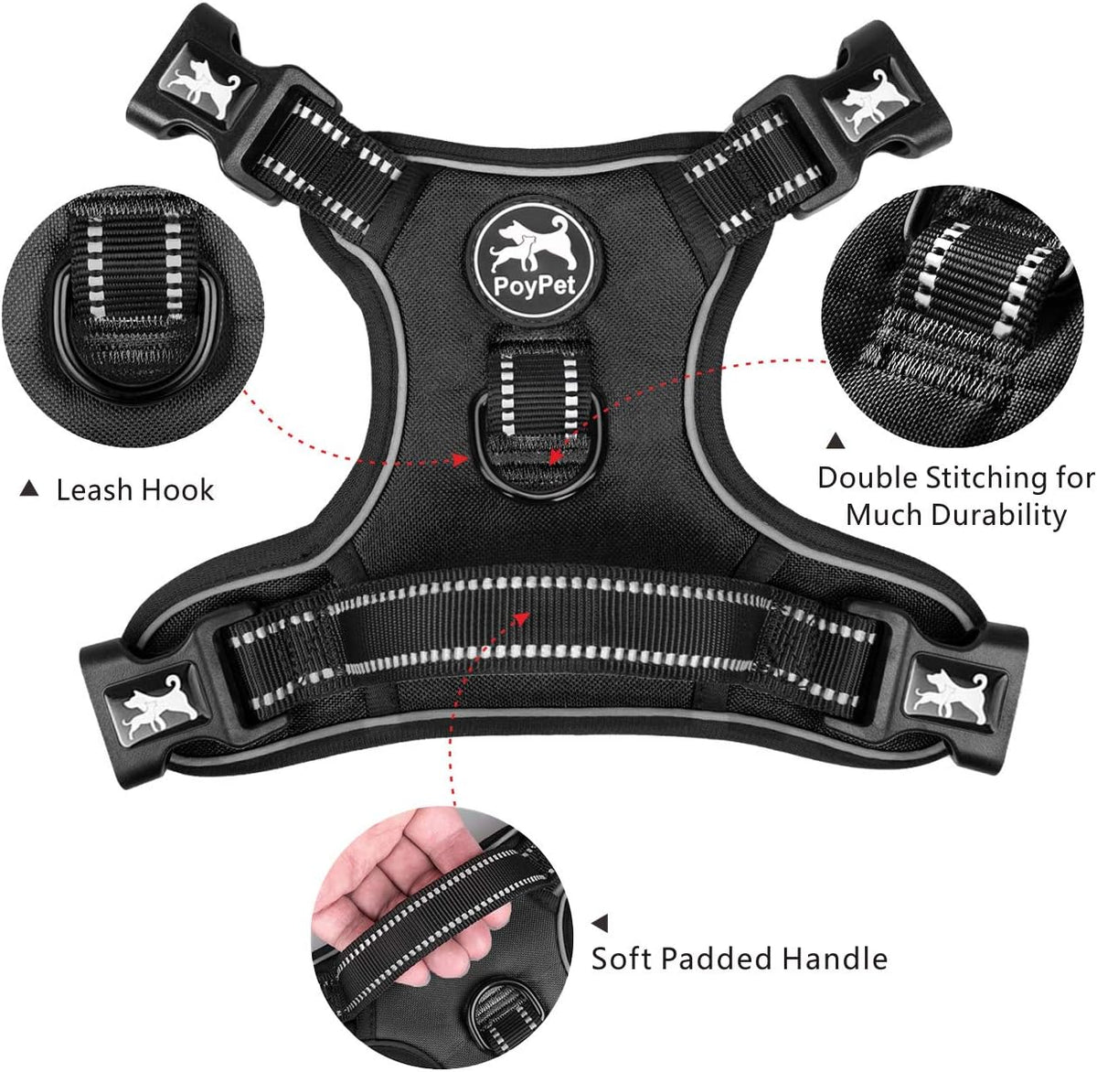 2019 Upgraded No Pull Dog Harness with 4 Snap Buckles, 3M