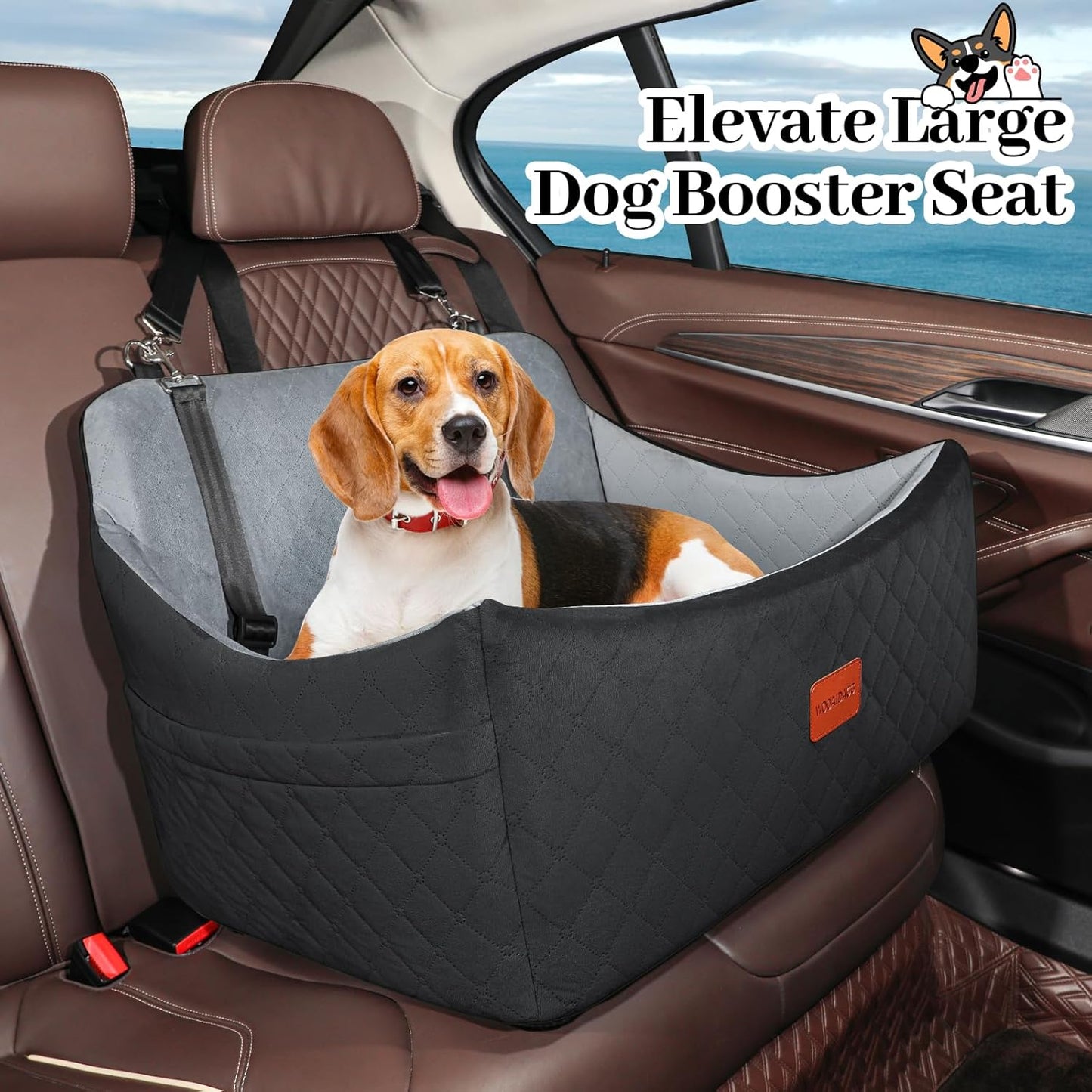 Dog Car Seat for Medium & Large Dogs Up to 55lbs, Memory