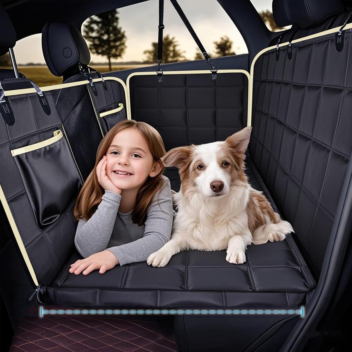 Heavy-Duty Dog Car Hammock with Mesh Window & Hard Bottom