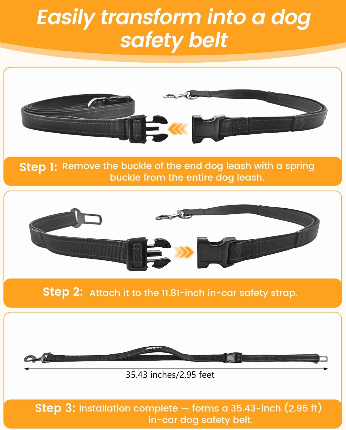 Hands Free Dog Leash, Pet Car Seatbelt, 2-in-1