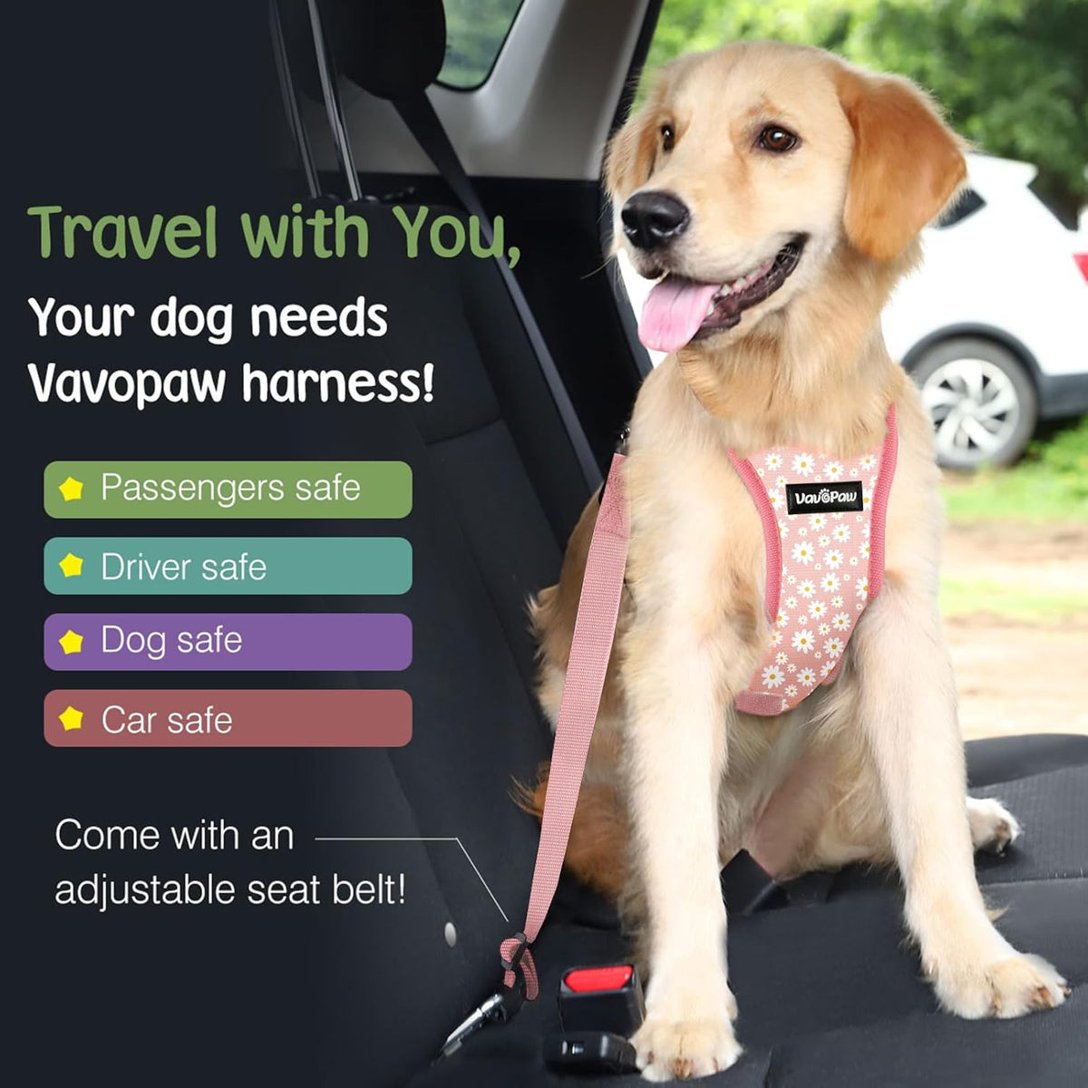 Dog Seat Belt, Safety Vest Dog Car Harness with Adjustable