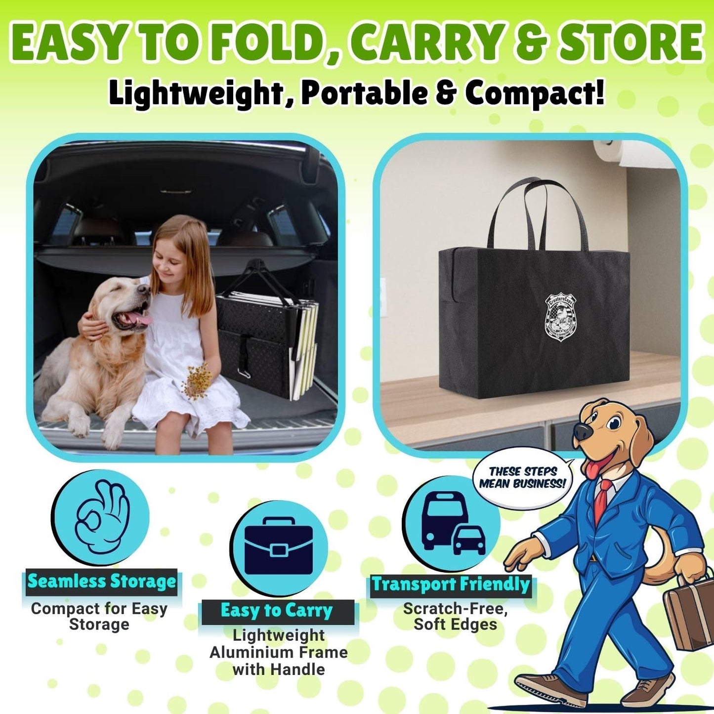 ™ Dog Steps for Car | Glow-in-The-Dark, 175lb Support |