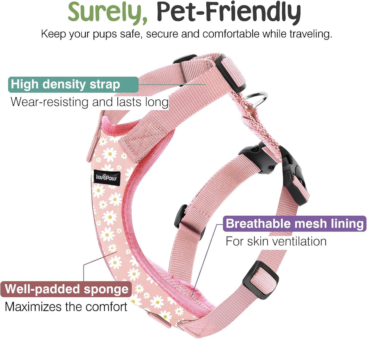 Dog Seat Belt, Safety Vest Dog Car Harness with Adjustable