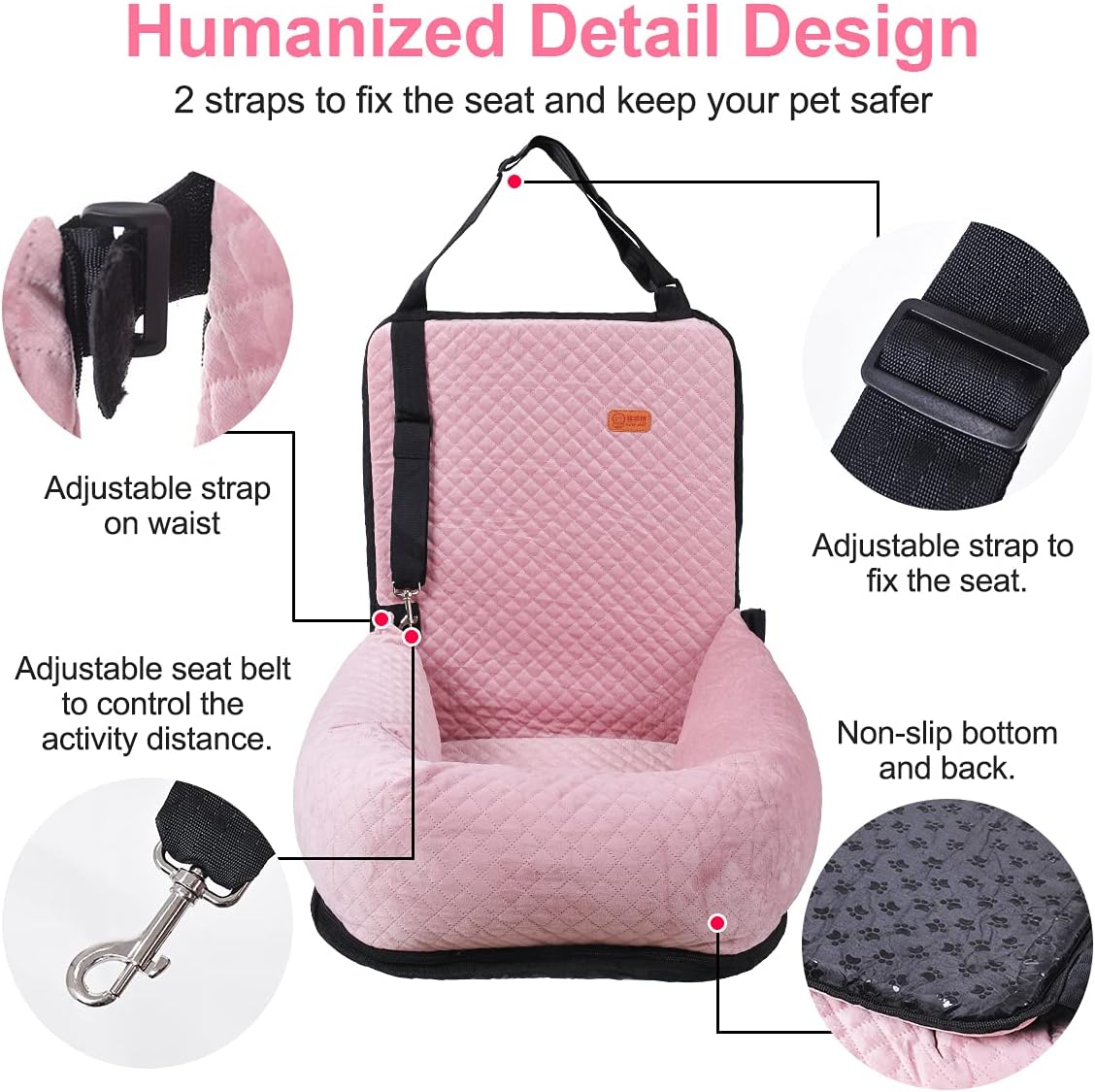Dog Car Seat for Small Medium Dogs Up to 40lbs, Detachable