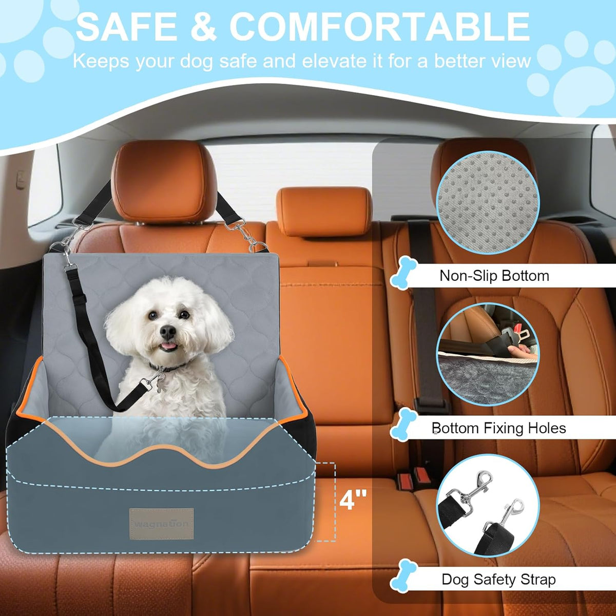 Dog Car Seat for Small/Medium Dogs Under 35lbs, Pet Booster