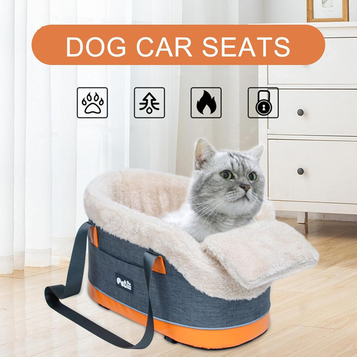 Console Dog Car Seat - Car Pet Safety Seat with Straps |
