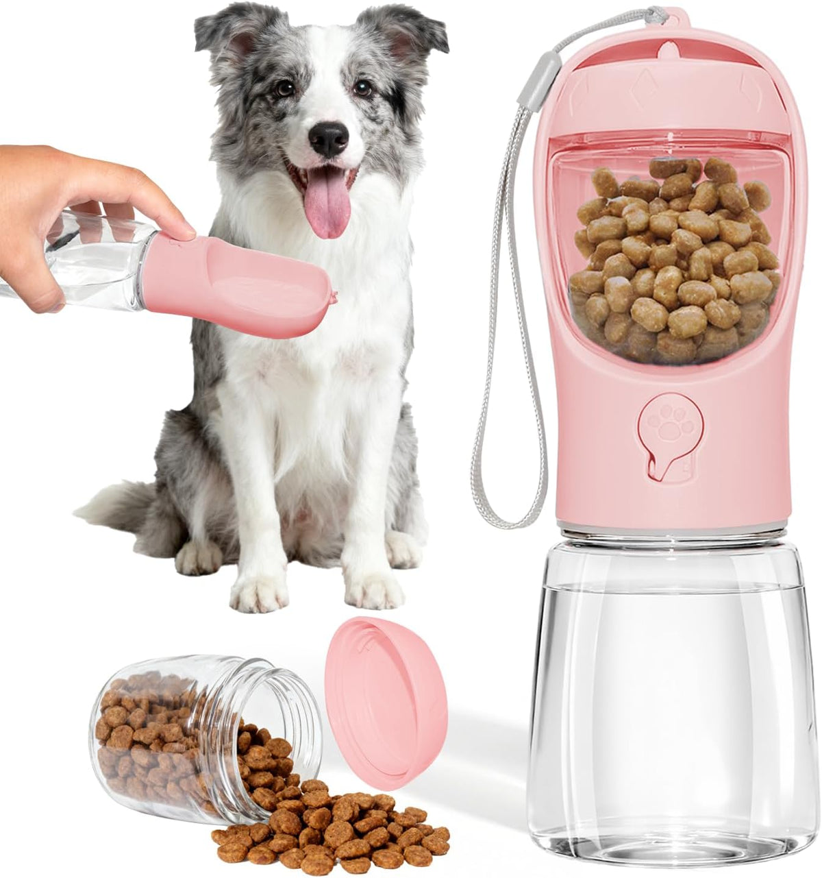 Dog Water Bottle, Portable Water Bottle with Food Container