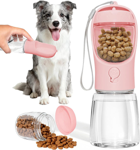 Dog Water Bottle, Portable Water Bottle with Food Container