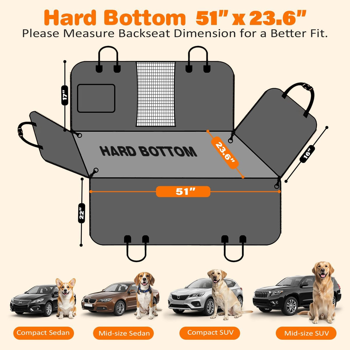 PU Leather Backseat Extender for Dogs, Hard Bottom Dog Car