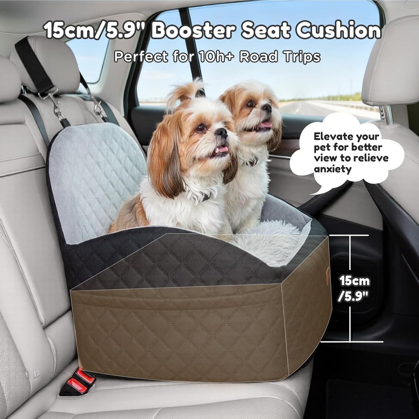 Upgrade Dog Car Seat with Reversible Long & Short Plush