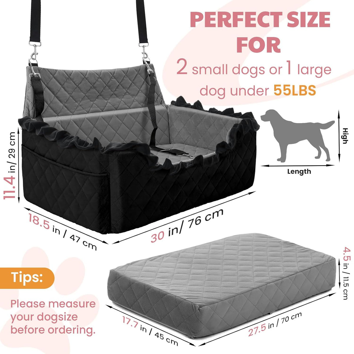 Dog Car Seat for Large/Medium Dogs, Dog Booster Seat for