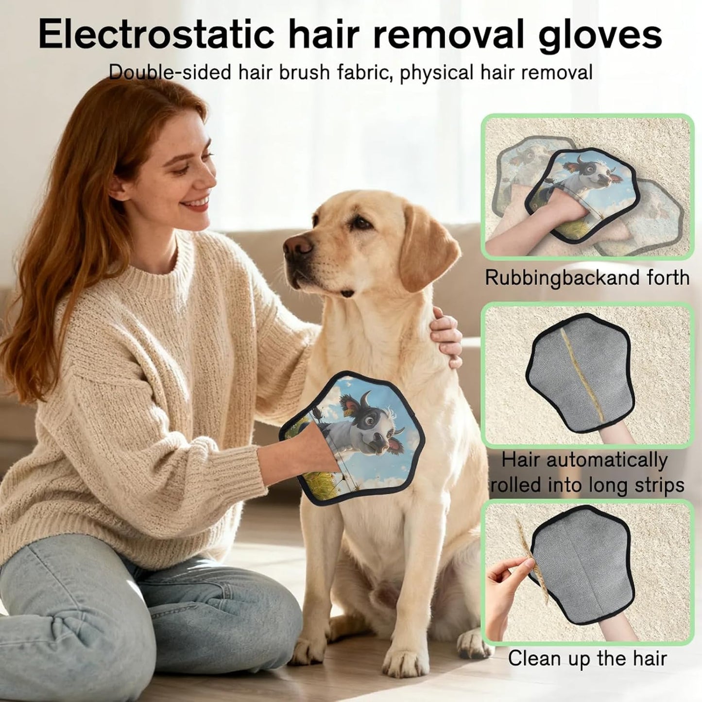 Cute Cow Cartoon 2Pcs Electrostatic Reusable Pet Hair