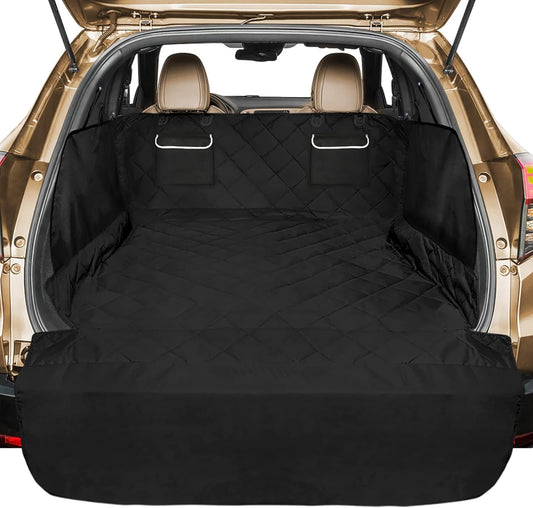 Veckle SUV Cargo Liner for Dogs, Water Resistant Dog Trunk Cover with Side Flap Protector 2 Large Pockets Pet Seat Cover for SUV Sedans Vans with Bumper Flap, Non-Slip, Large Universal Fit, Black