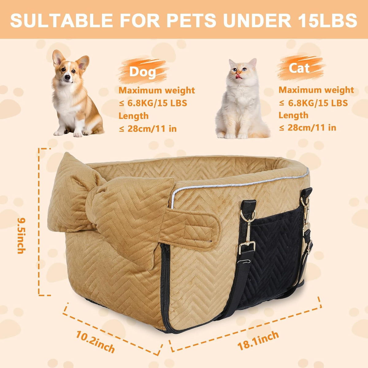 Dog Car Seat for Small Dogs, Portable Center Console Dog