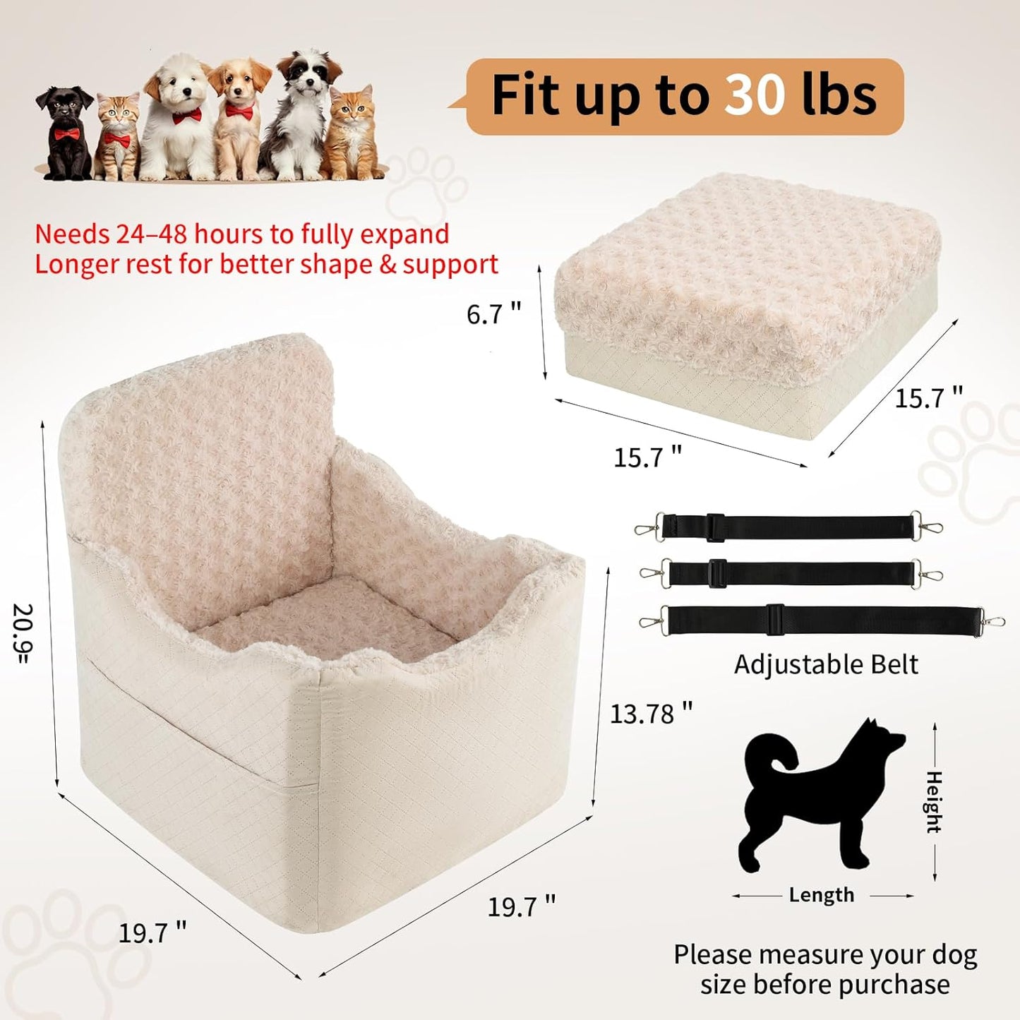 Dog Car Seat for Small Medium Dogs - 6.7inch Elevated Dog