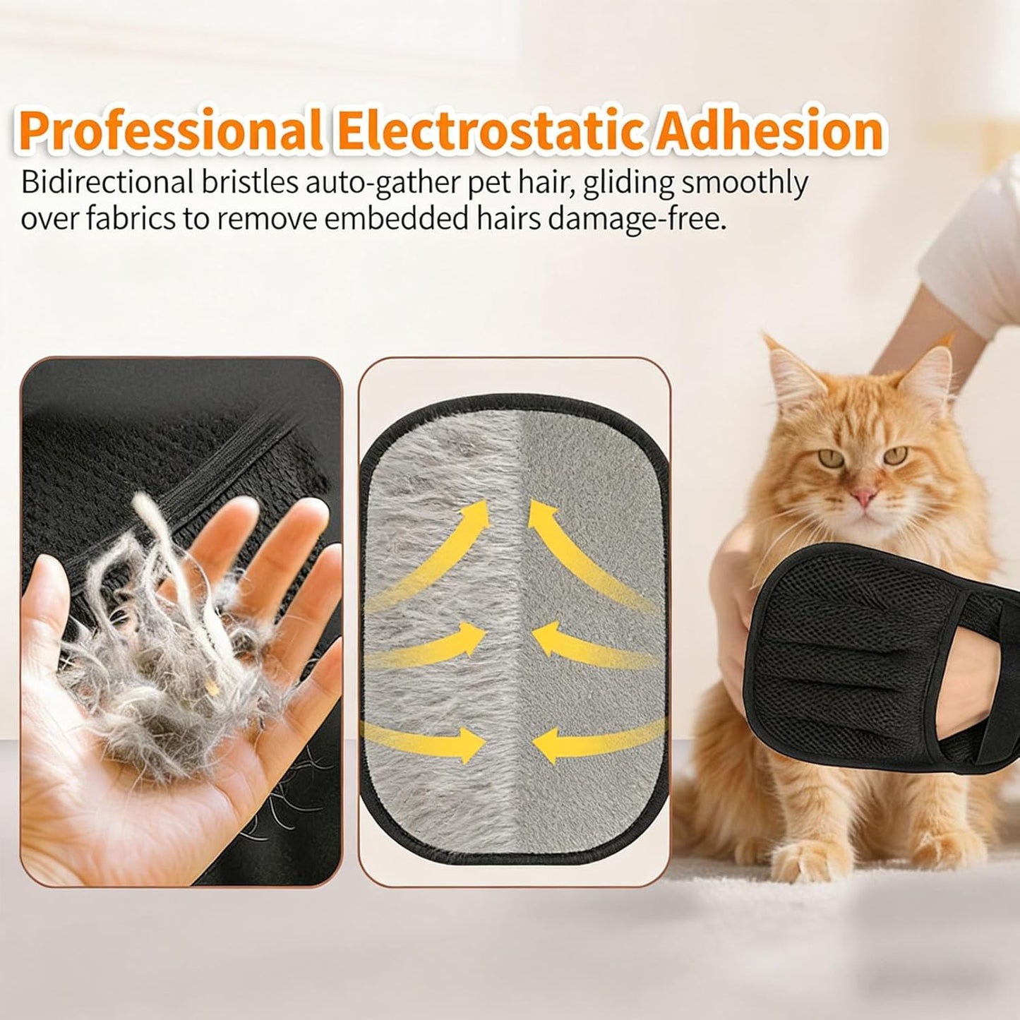 Pet Hair Removal Gloves, Reusable Five Finger Cat Dog