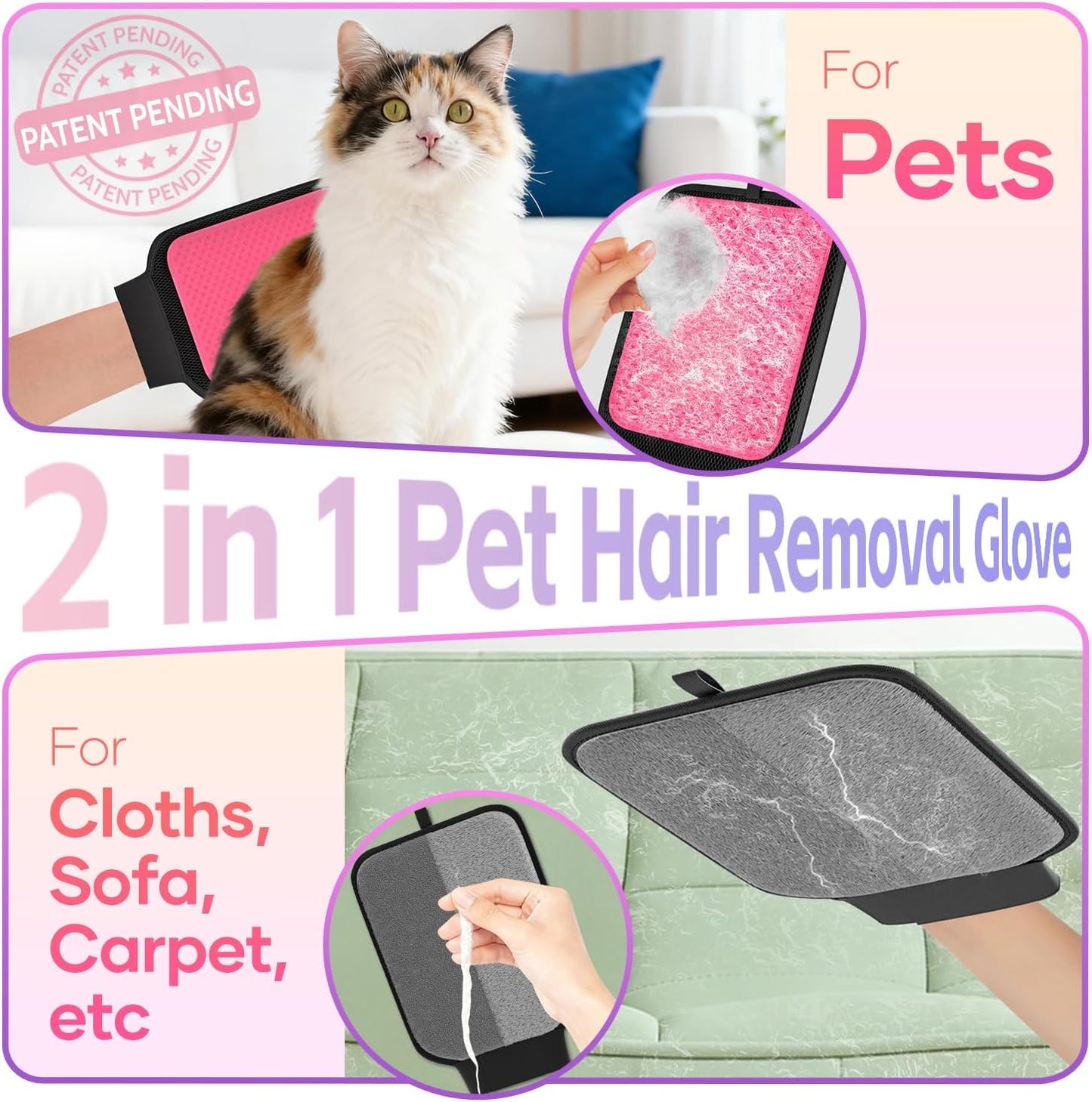 Dual-Sided Pet Hair Removal Glove for Cats & Dogs, Pet Hair