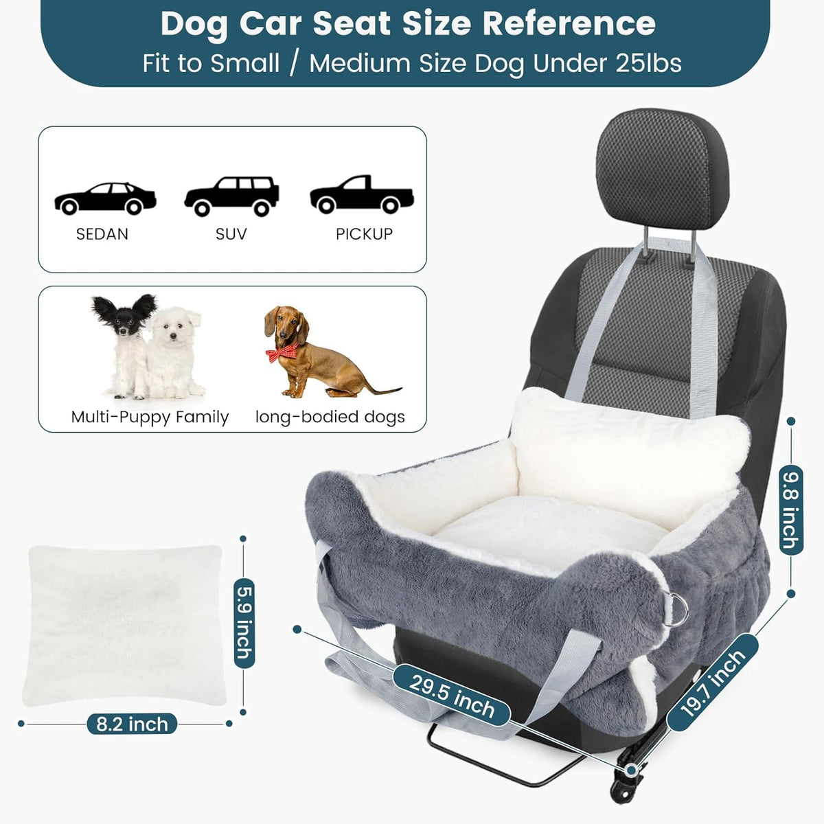 29.5"x19.7"x9.8" Dog Car Seat for Middle Dogs & Cats, Car