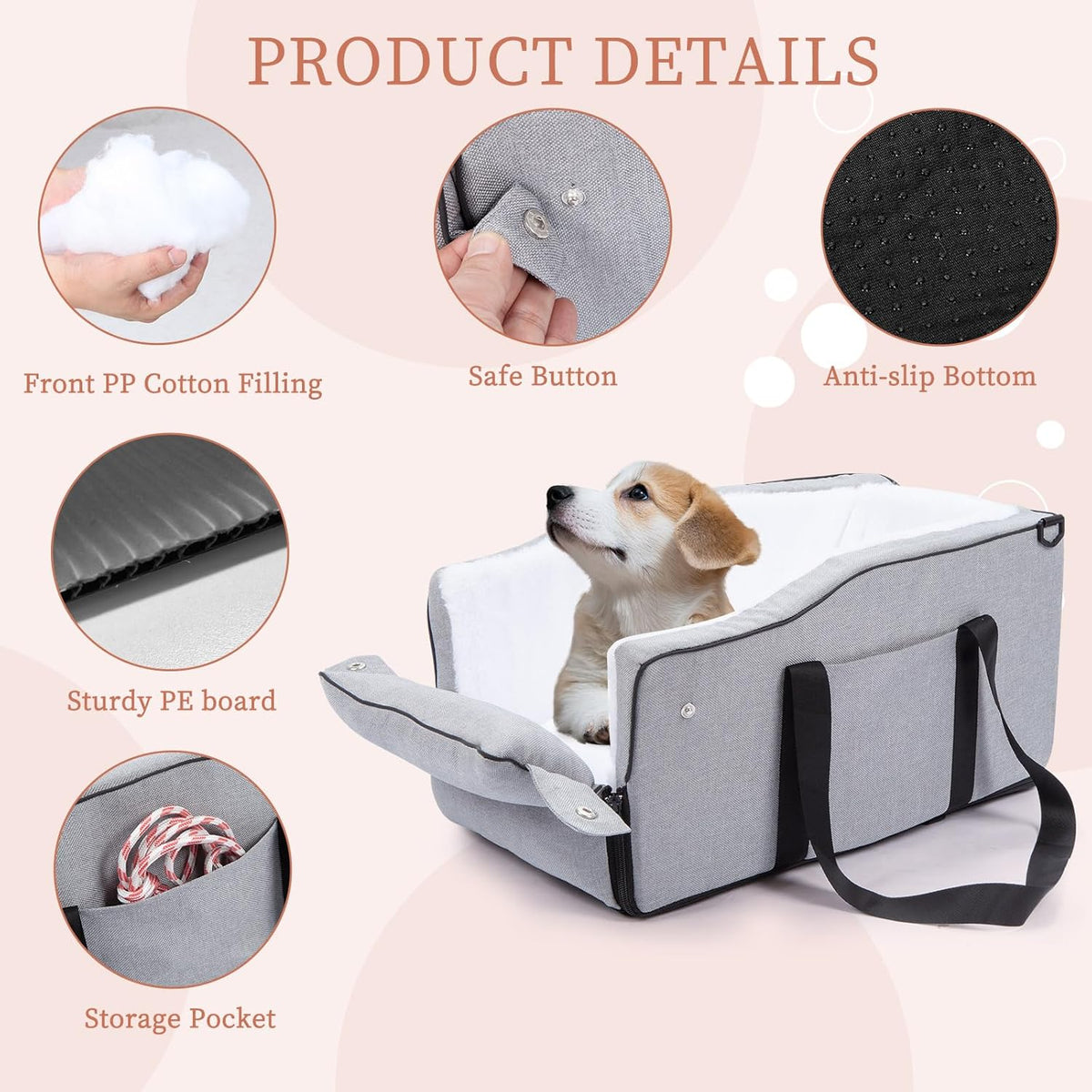 Center Console Dog Car Seat for Small Dogs Up to