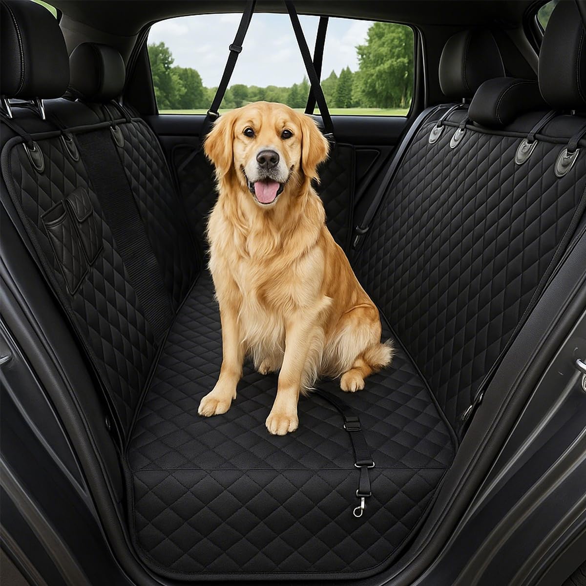 Dog Car Seat Cover for Back Seat with Visual Mesh Window