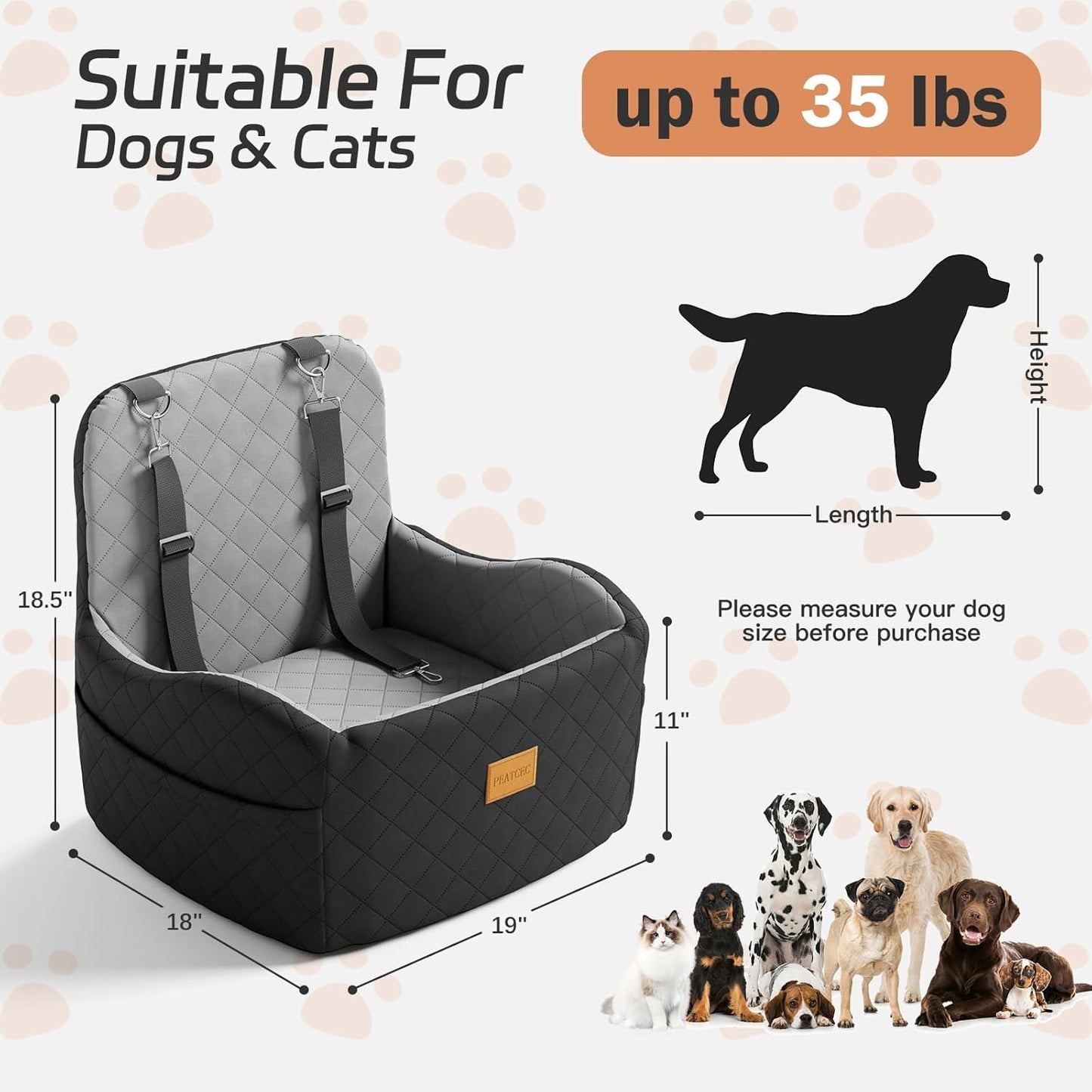 Dog Car Seat for Small/Medium Dogs Under 35lbs, Detachable