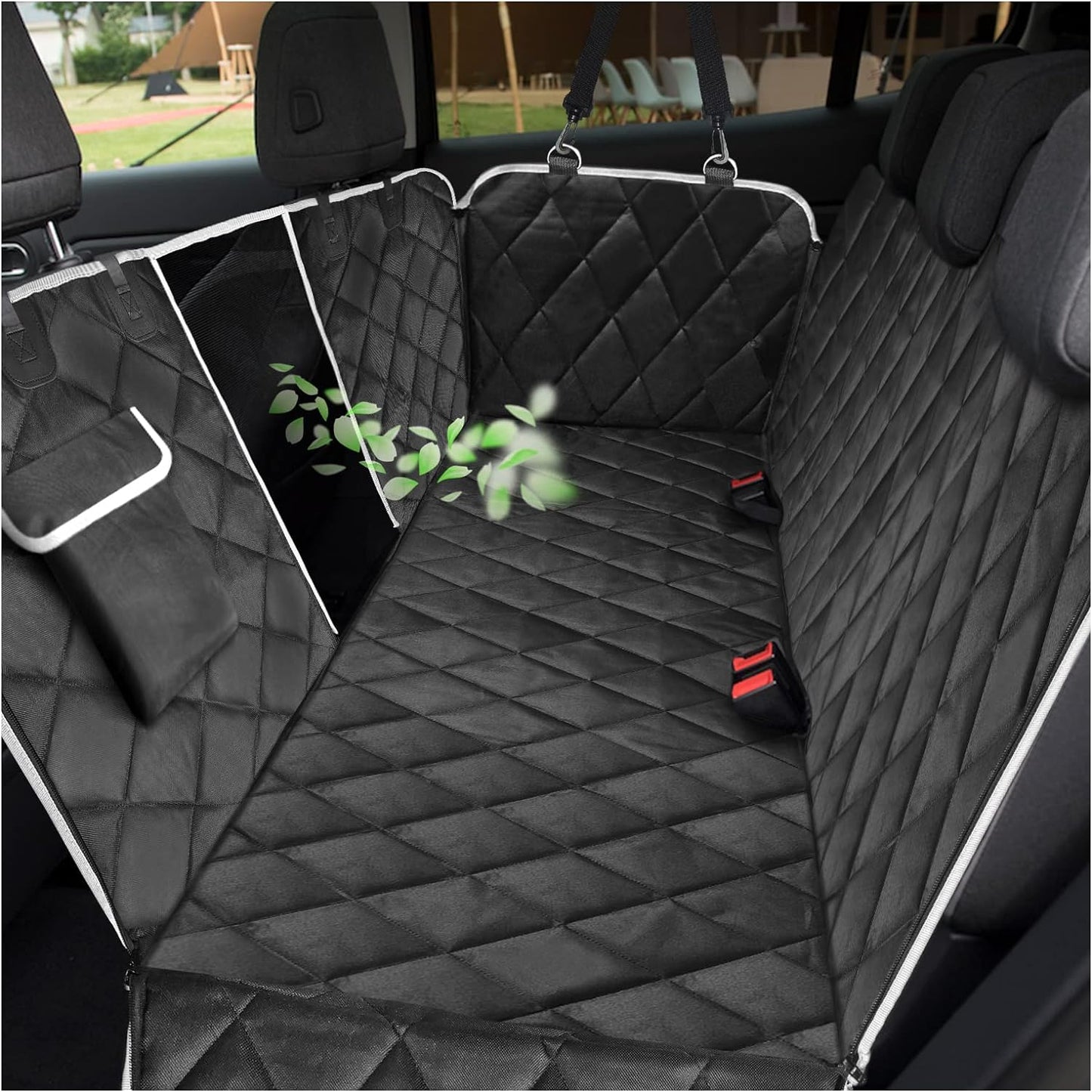 Dog Car Seat Cover, Waterproof with Mesh Window and Storage