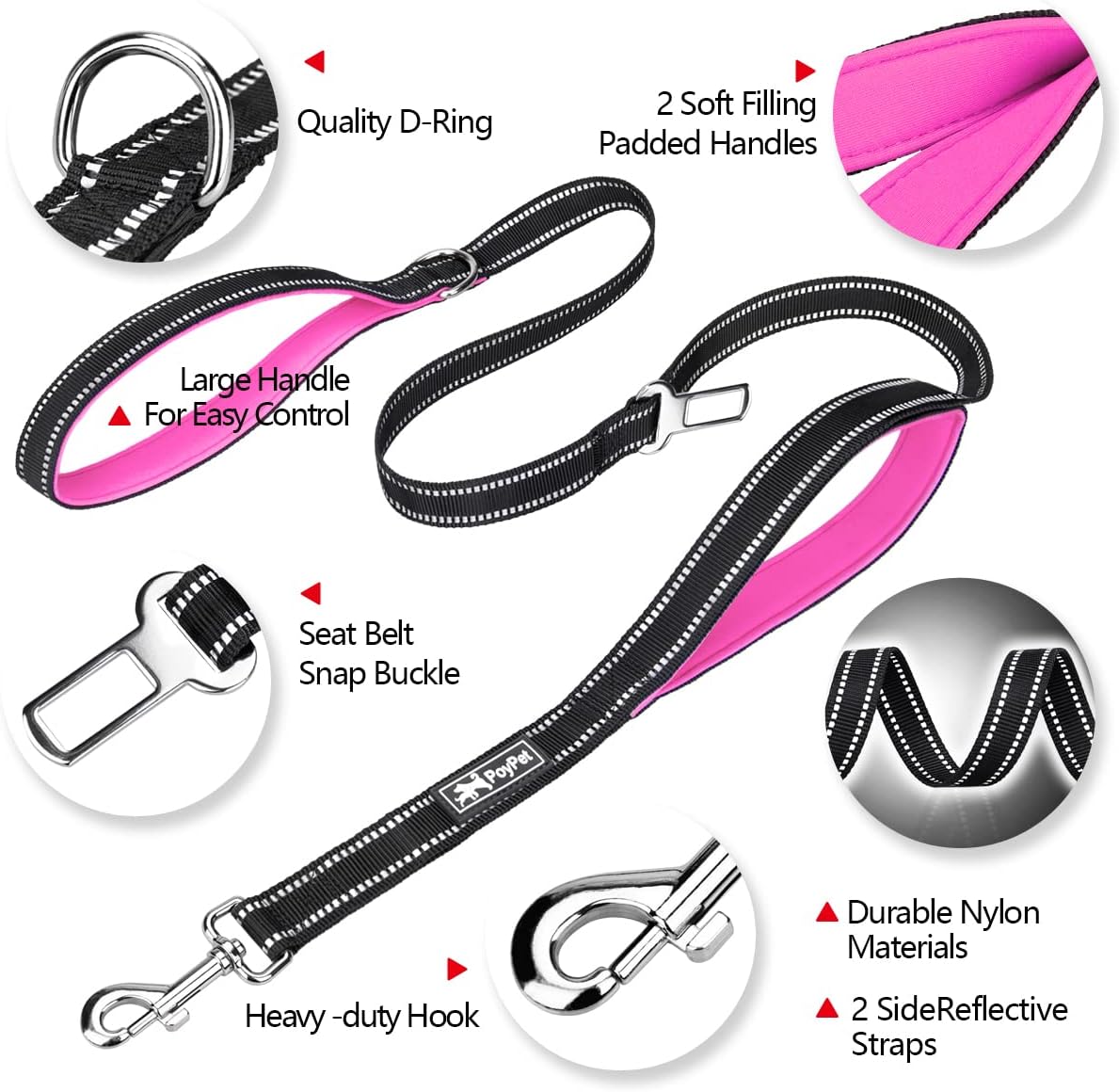 5 Feet Heavy Duty Dog Leash - Car Seat Belt