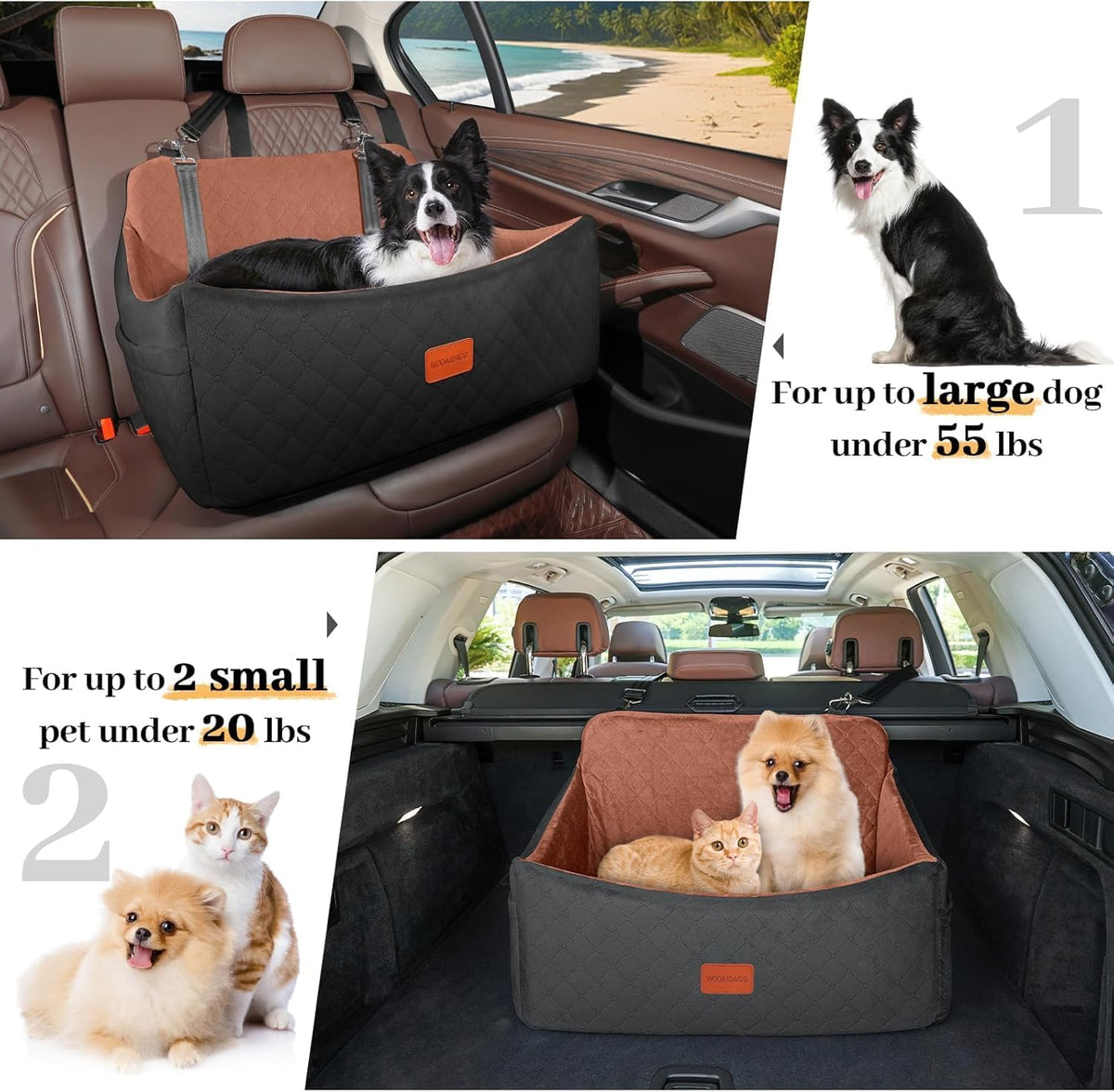 Dog Car Seat for Medium & Large Dogs Up to 55lbs, Memory