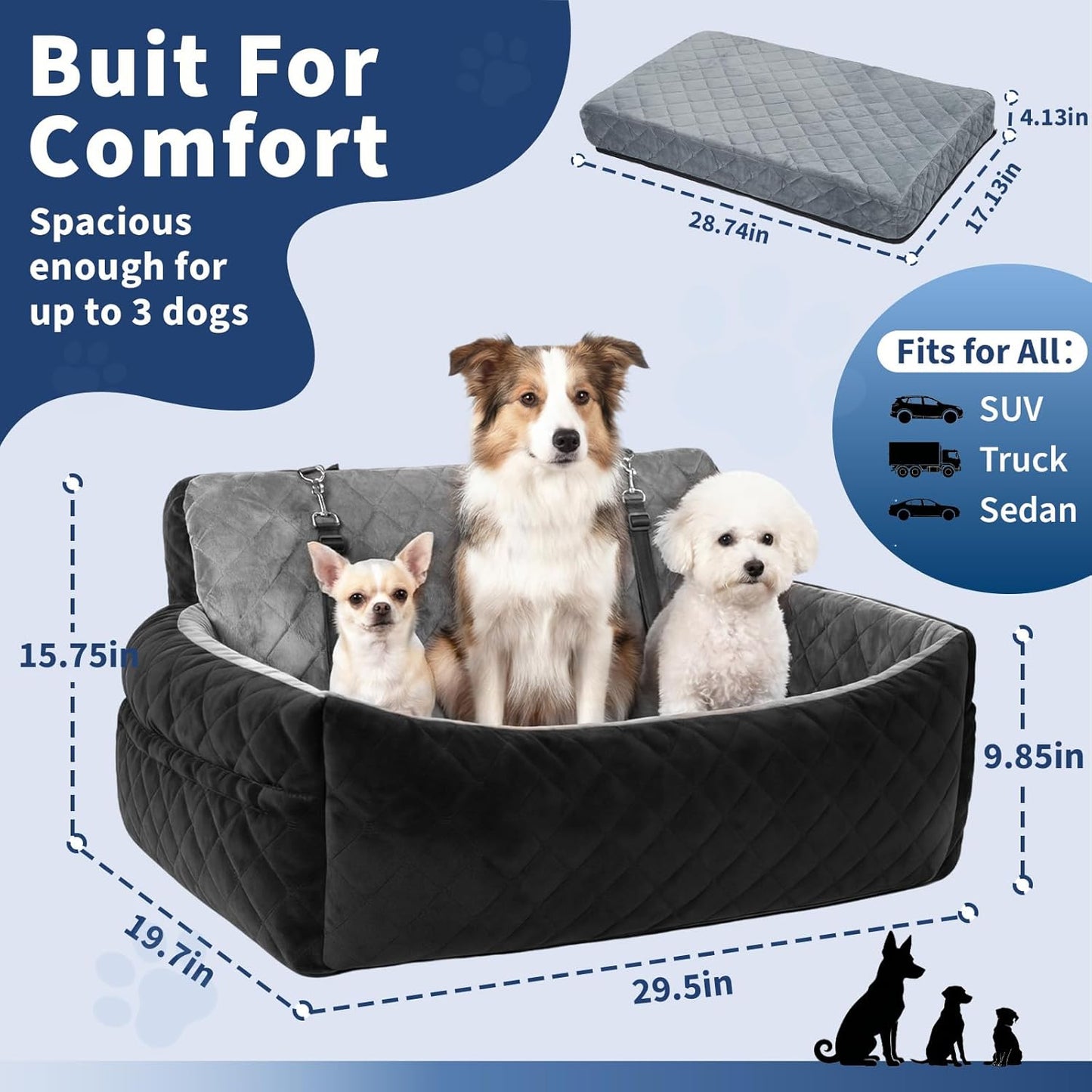 Extra Large Dog Car Booster Seat with Safety Belt