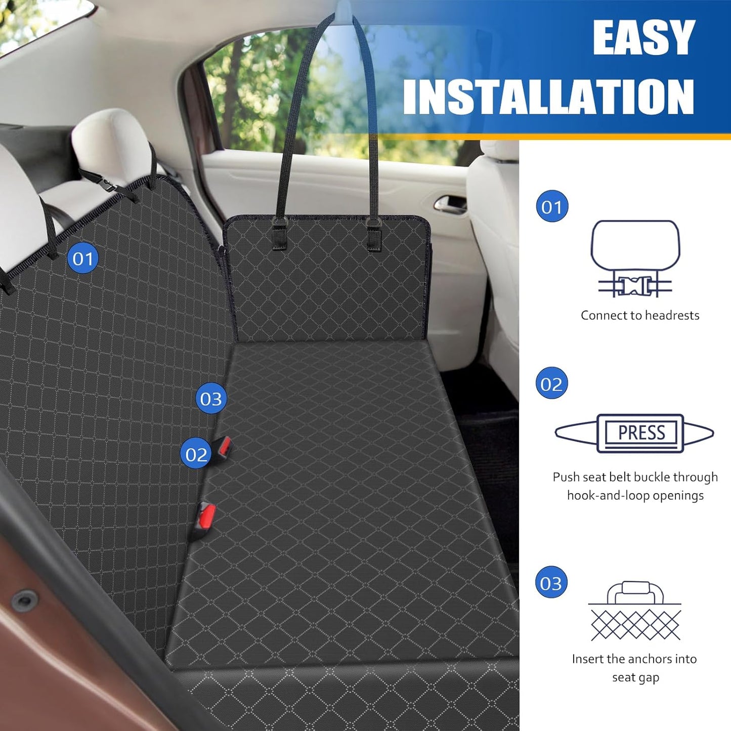 Dog Car Seat Cover for Back Seat with Storage Pocket Dog