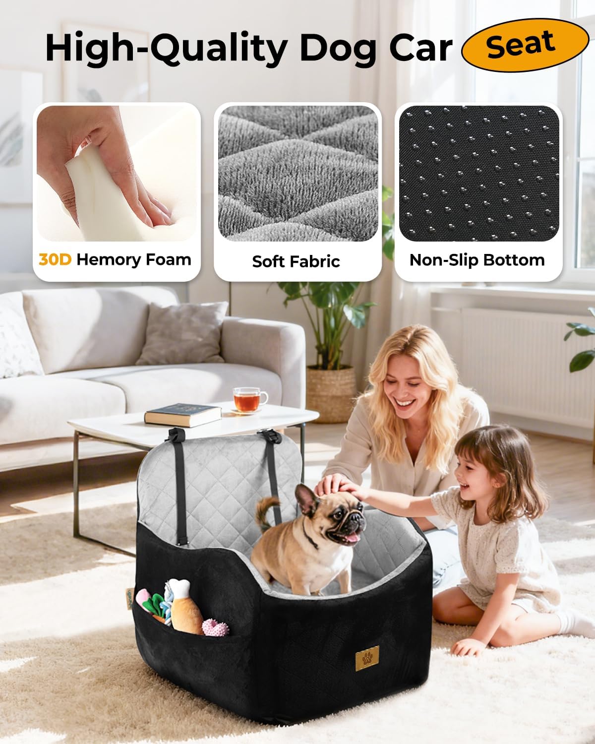Dog Car Seat for Small/Medium Dogs, Detachable Washable Dog