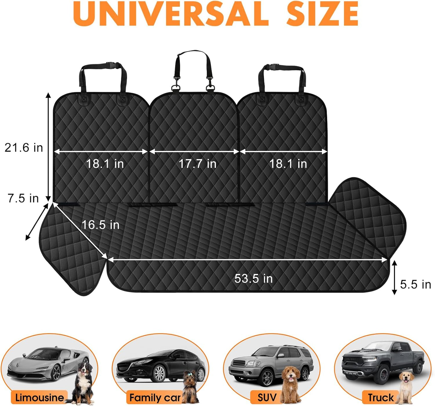 Dog Car Seat Cover for Back Seat - Waterproof, Non-Slip
