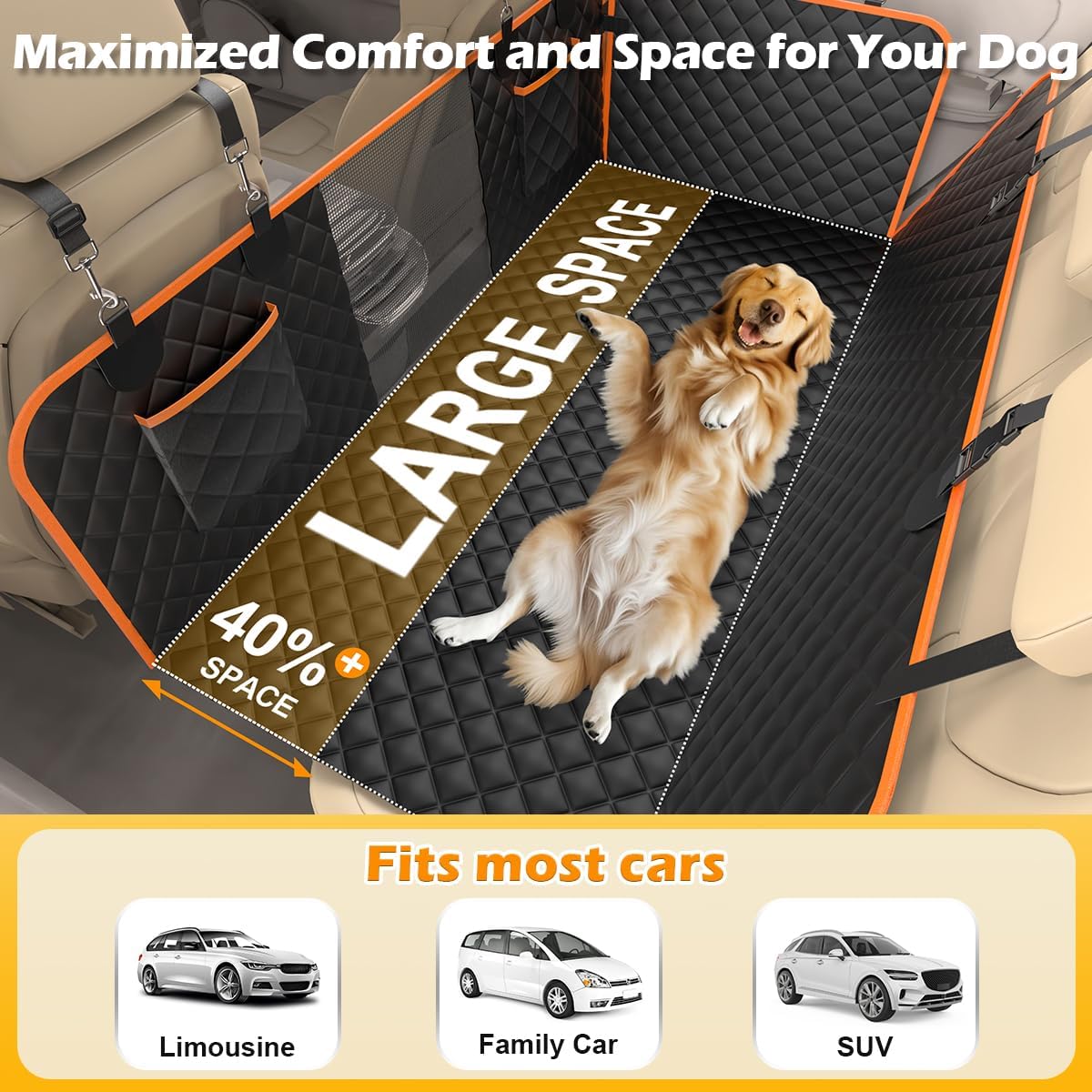 Dog Car Seat Cover, Car Back Seat Extender 45% for Dogs