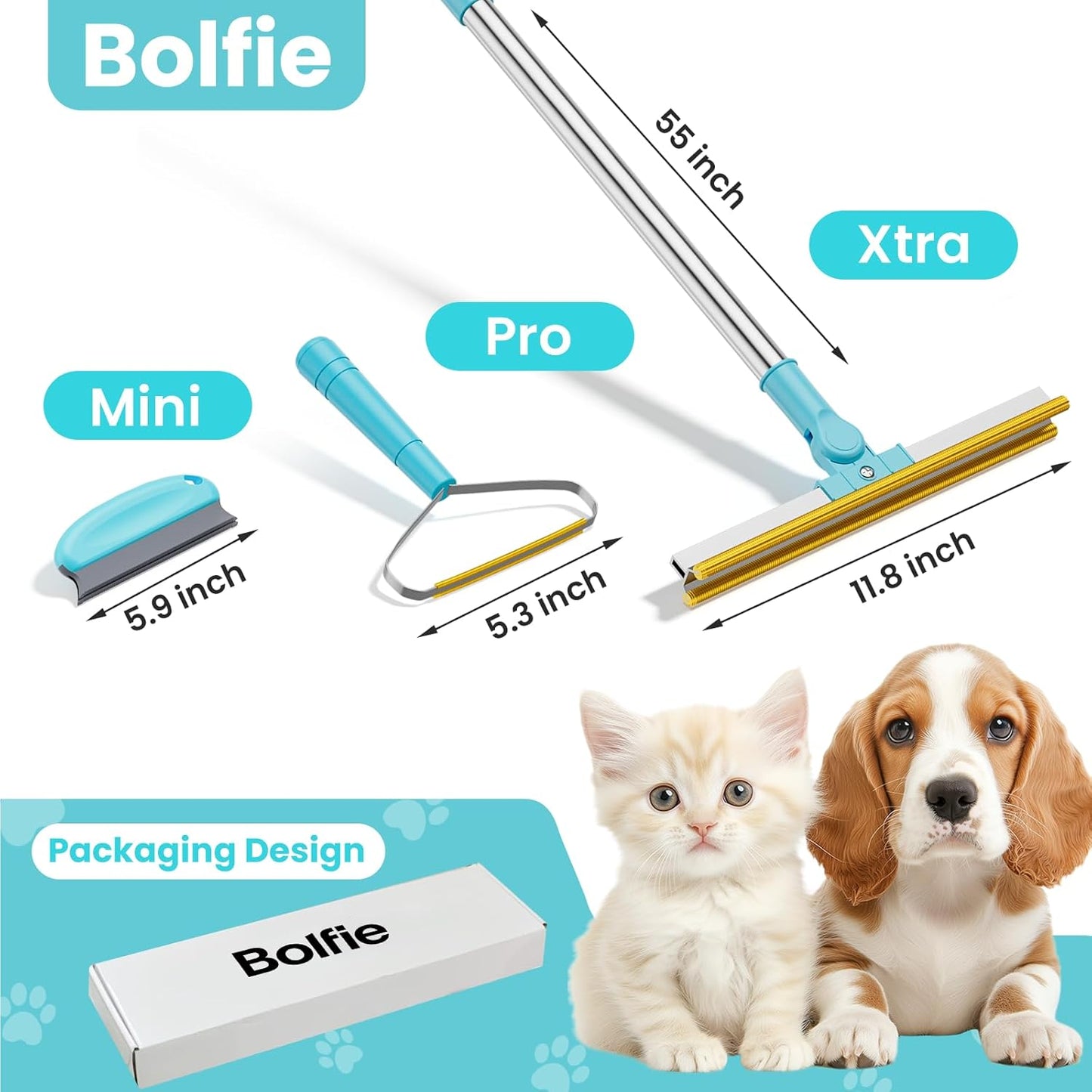 3 in 1 Carpet Rake for Pet Hair Removal, Tool Set of 3, 55”
