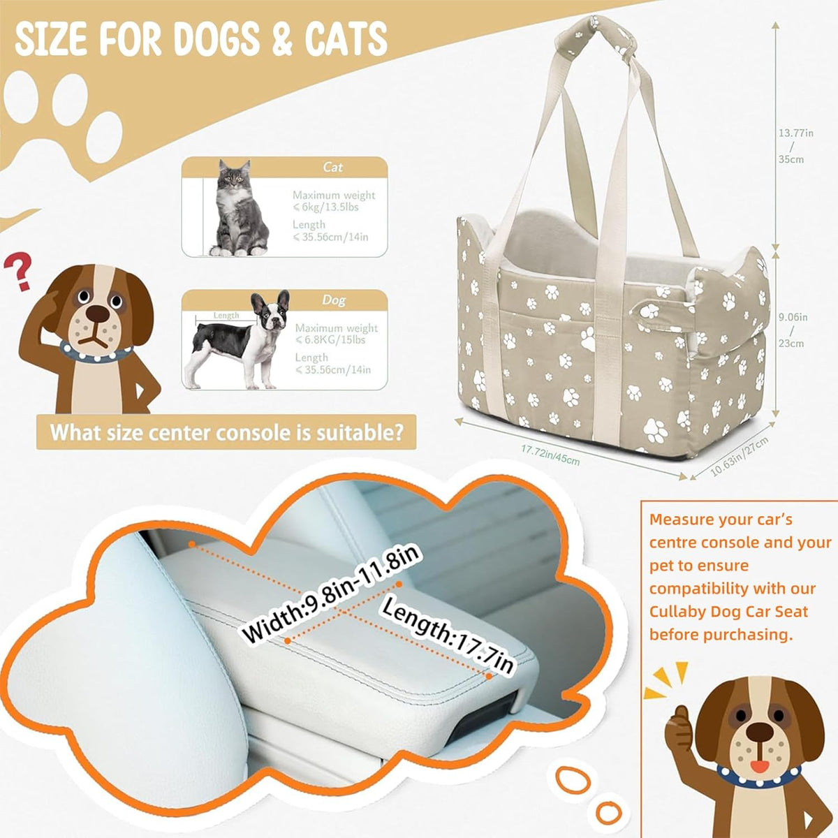 Dog Car Seat for Small Dogs – Center Console Pet Carrier