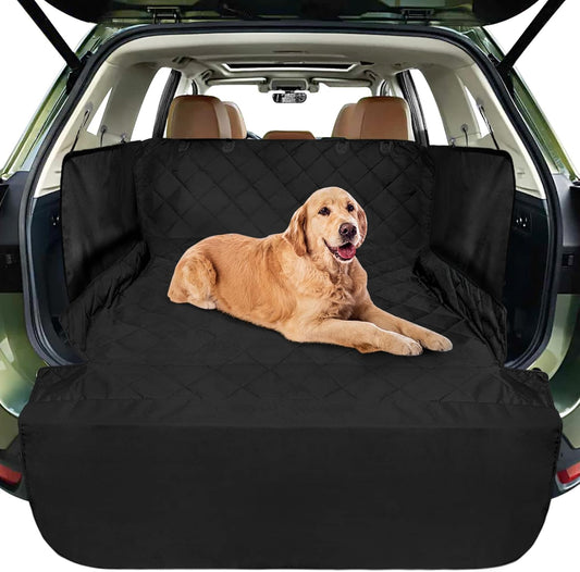 FunniPets Cargo Liner for SUV, Water-Resistant Dog Cargo Cover with Side Walls Protector and Bumper Flap, Non-Slip Backing, Quilted Pet Seat Cover, Large Size Universal Fit for Big Dogs, Black
