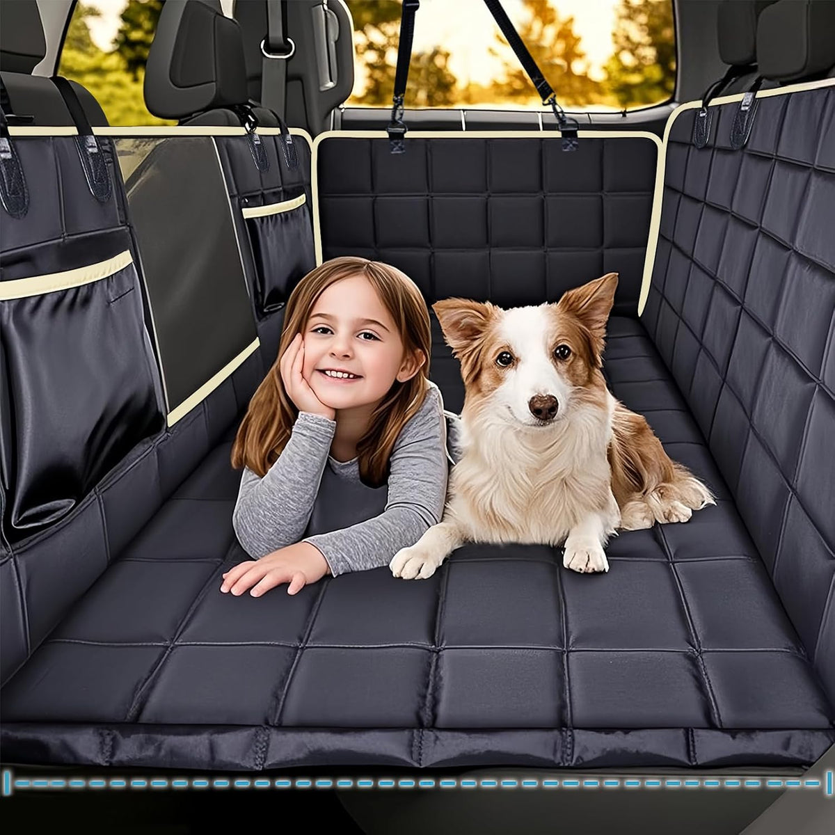 Truck Back Seat Extender for Dogs with Mesh Window