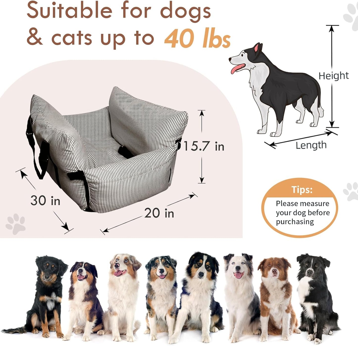 Dog Car Seat for Small/Medium Dogs Under 40 lbs - Elevated