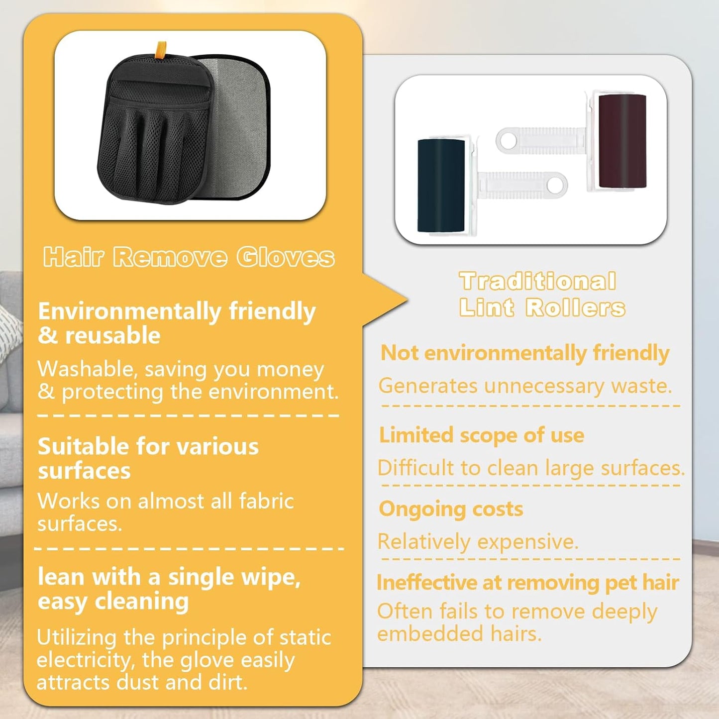 3 Pack Pet Hair Removal Glove,Electrostatic Pet Hair