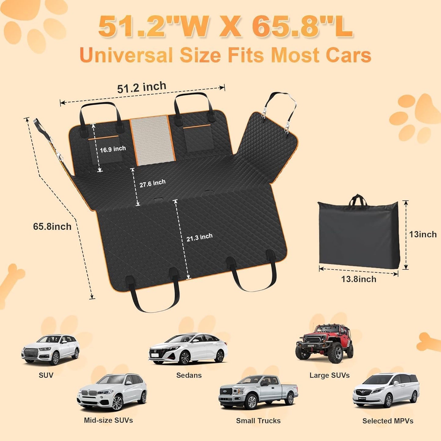 Hard Bottom Holds 420LBS, Dog Car Seat Cover for Back Seat