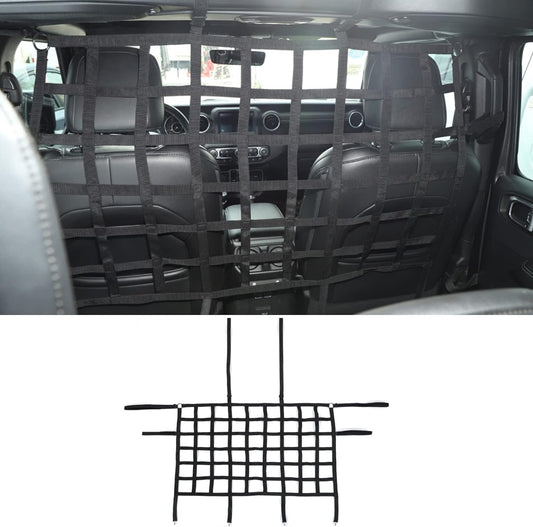 Car Rear Seat Isolation Barrier Net Back Pet Dog Seat Divider for Wrangler JK JL Unlimited 2007-2025 Gladiator JT Truck 2 Door 4 Door for Pet Children Safe Drive (Black)