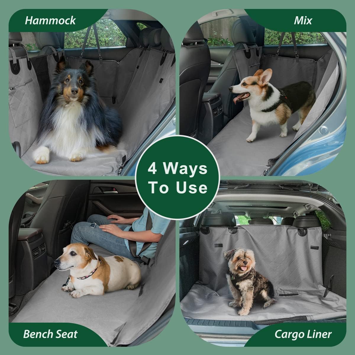 Dog Car Seat Cover for Back Seats with Metal Buckle Mesh