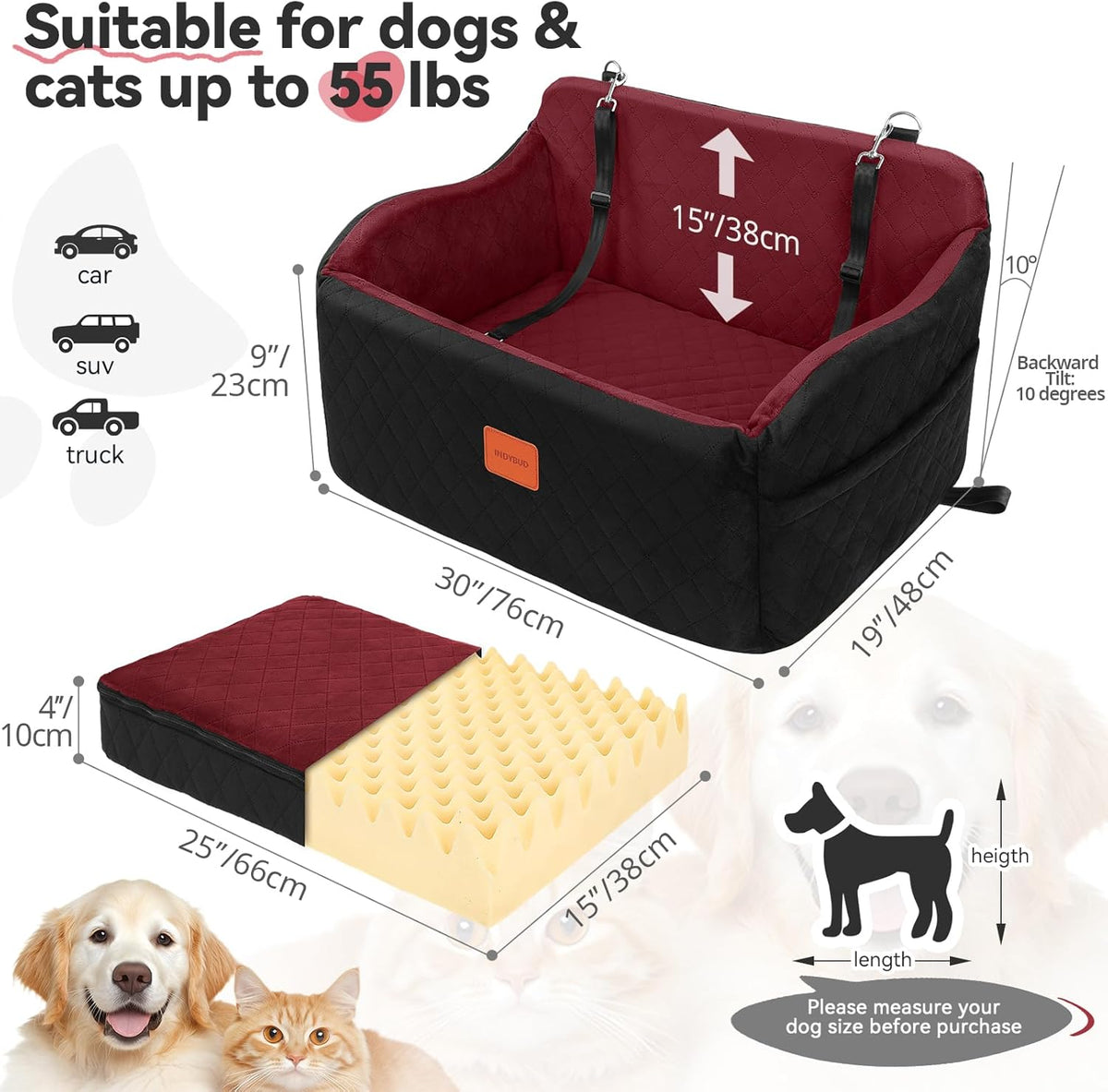 Dog Car Seat for Medium/Large Dogs, Memory Foam Pet Booster
