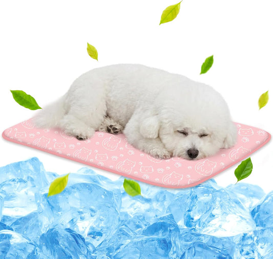 NWK Pet Cooling Mat -Q-Max>0.345 Ice Silk Cooling Mat for Dogs & Cats Portable & Washable Pet Cooling Blanket, Car Seats, Beds for Summer (Pink Cat, 27'' X 20'' X 0.3'')