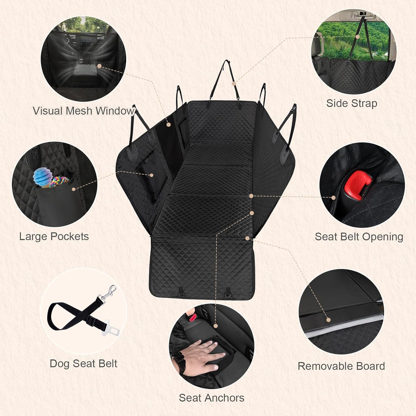 Hard Bottom Dog Seat Cover for Back Seat, Waterproof Back