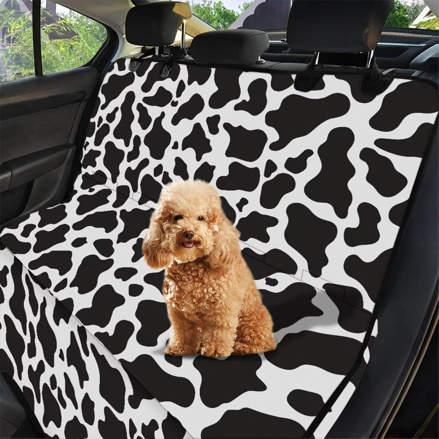 Cow Print Dog Car Seat Cover Set with Garbage Bag and Pet