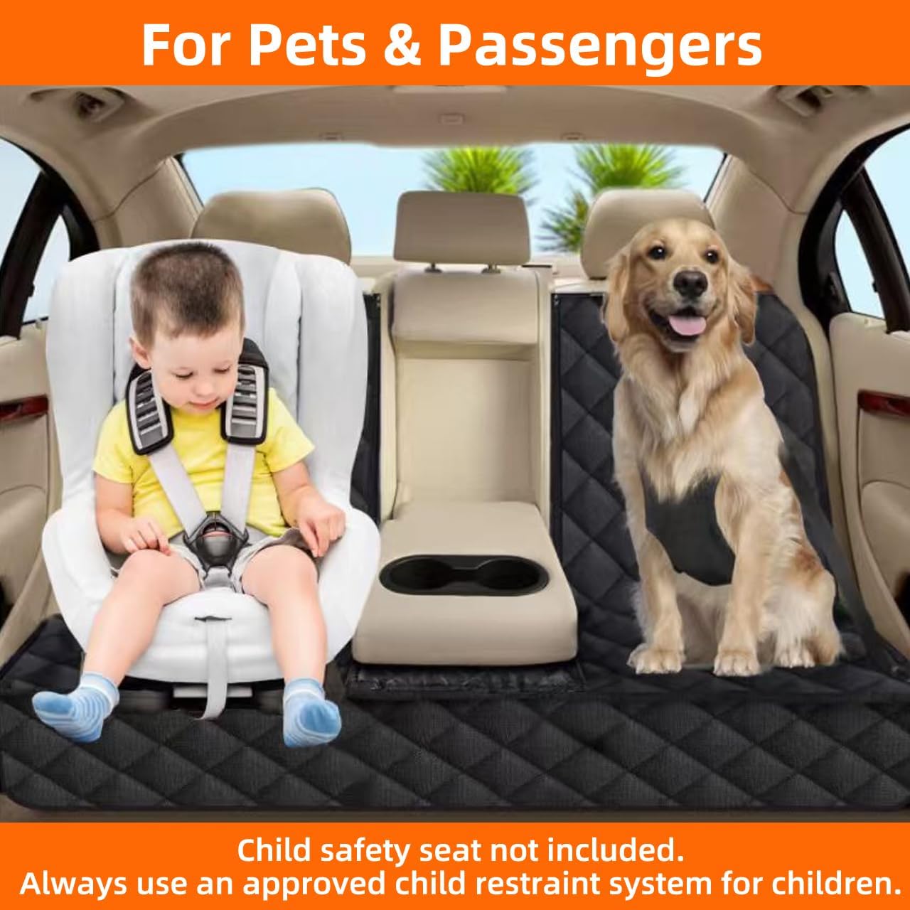 Dog Car Seat Cover for Back Seat, Waterproof Bench Backseat